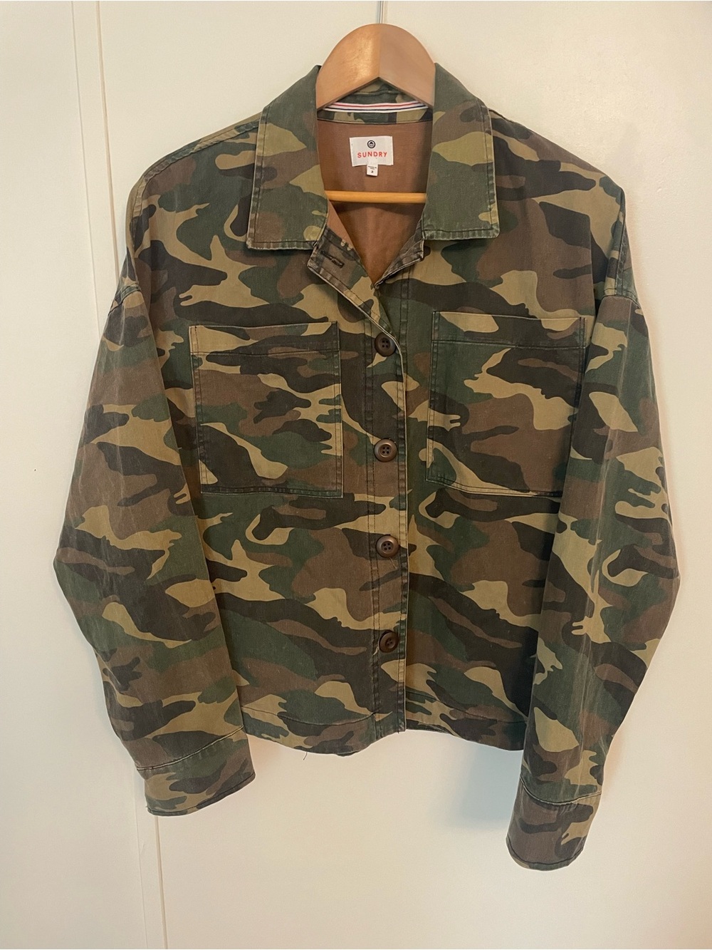 Sundry Women’s  Camouflage Button-Front  Jacket - Green/Brown Relaxed Sz 2 or M